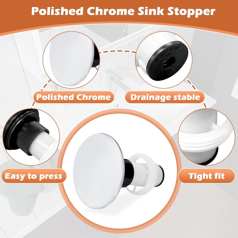 ulapithi 972-098A Drain Stopper Polished Chrome Sink Stopper, Drain Sink Plug Part Push & Seal Drain Stopper Assembly Part STPR Push Seal in Chrome - 2PCS - Image 3